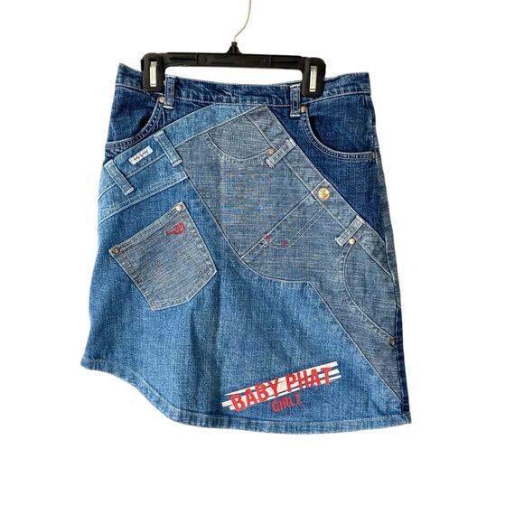 Vintage Asymmetrical Baby Phat Girlz Denim Patchwork Skirt size medium - Picture 1 of 5